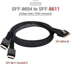 Aomoproing PCI-E Dual Oculink Slim 4.0 SFF-8654 8i 74pin to SFF-8611 Ultraport Slimline SAS 0.5M