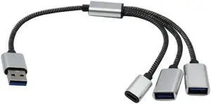 USB 2.0 Adapter Cable, 1 Male to 3 Female Port Splitter with USB C for LaptopS USB 2.0 Adapter Cable, 1 Male to 3 Female Port Splitter with USB C for LaptopS