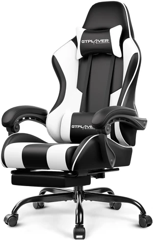 Gaming Chair, Computer Chair with Footrest and Lumbar Support, Height Adjustable Game Chair with 360°-Swivel Seat and Headrest and for Office or Gaming (Pearl White) Gaming Chair, Computer Chair with Footrest and Lumbar Support, Height Adjustable Game Chair with 360°-Swivel Seat and Headrest and for Office or Gaming (Pearl White)