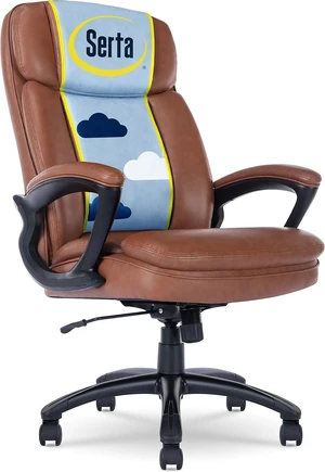 Serta Fairbanks Big & Tall Executive Office Chair, Ergonomic High-Back with Lumbar Support, Semi-Plush Seat Cushion and Body Pillows, Padded Armrests, Nylon Swivel Base, Bonded Leather, Cognac Brown Serta Fairbanks Big & Tall Executive Office Chair, Ergonomic High-Back with Lumbar Support, Semi-Plush Seat Cushion and Body Pillows, Padded Armrests, Nylon Swivel Base, Bonded Leather, Cognac Brown