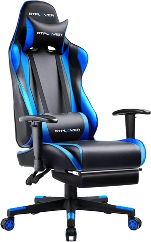 Gaming Chair with Footrest, Ergonomic Computer Game Desk Chair, Reclining Gamer Chair Seat Height Adjustment, Swivel Rocker with Headrest and Lumbar (Blue) Gaming Chair with Footrest, Ergonomic Computer Game Desk Chair, Reclining Gamer Chair Seat Height Adjustment, Swivel Rocker with Headrest and Lumbar (Blue)
