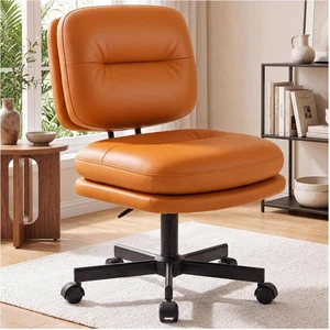 Home Office Desk Chair with Comfy Lumbar Support, Small Chair with Wheel for Bedroom, Thick Padded & Armless, 19.1"-25.4 Height Adjustable, Soft PU Leather, Brown Home Office Desk Chair with Comfy Lumbar Support, Small Chair with Wheel for Bedroom, Thick Padded & Armless, 19.1"-25.4 Height Adjustable, Soft PU Leather, Brown