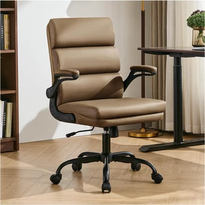 Home Office Desk Chair, Leather Flip-Up Armrests Comfy Task Chair Home Office Desk Chair, Leather Flip-Up Armrests Comfy Task Chair