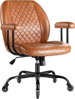 Ergonomic Home Office Chair Executive Leather Mid Back Desk Chair, Adjustable 360° Swivel Task Chair for Conference Room Study (Brown) Ergonomic Home Office Chair Executive Leather Mid Back Desk Chair, Adjustable 360° Swivel Task Chair for Conference Room Study (Brown)