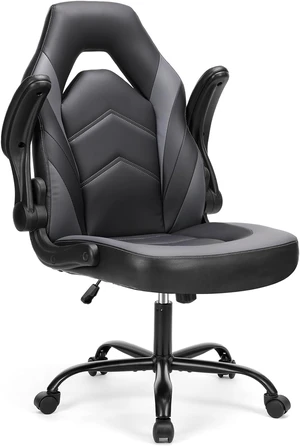 Computer Gaming Desk Chair - Ergonomic PU Leather with Comfy Lumbar Support, Height Adjustable Rolling Desk with Flip-up Armrests, for Home and Office Computer Gaming Desk Chair - Ergonomic PU Leather with Comfy Lumbar Support, Height Adjustable Rolling Desk with Flip-up Armrests, for Home and Office