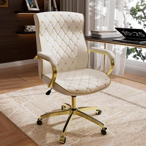 White and Gold Office Chair, Luxury Leather Executive Desk Chair White and Gold Office Chair, Luxury Leather Executive Desk Chair