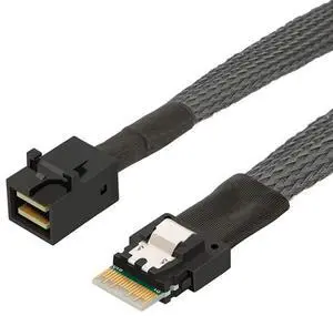 PCIe 4.0 Slimline SAS SFF 8654 4i 38Pin to Mini SAS HD SFF 8643 Cable  12Gbps High Speed Server Wire, 30AWG Copper, Black (0.5m)