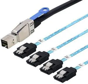 Mini SAS HD SFF-8644 with IC to 4 x SATA 7-Pin Cable \u2013 6Gbps High-Speed Server Hard Drive Interconnect, 28AWG Copper Wire (0.5m)