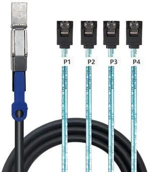 Mini SAS HD SFF-8644 with IC to 4 x SATA 7-Pin Cable \u2013 6Gbps High-Speed Server Hard Drive Interconnect, 28AWG Copper Wire (2m)