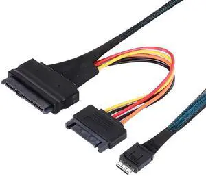 CAB861139 Mini SAS Oculink 4i to U.2 SFF-8639 Cable  PCIe 4.0 38Pin SFF-8611 to 8639 NVMe SSD Adapter 50cm for U.2 U.3 SDD - with 15-Pin SATA Power