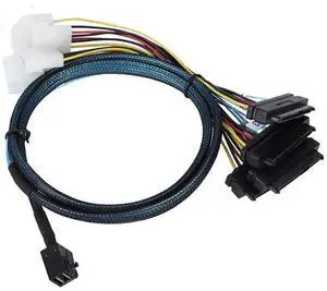 Mini SAS HD SFF-8643 to 4X SAS SFF-8482 Server Cable  12Gbps Server Internal High-Speed Cable | 30AWG | with Power Cable (19.68, Inches)