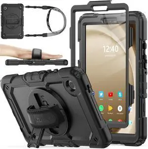 Case for SAM-SUNG Galaxy Tab A9 8.7'', Full-Body Drop Protection Case with Screen Protector Pencil Holder [360 Rotating Hand Strap] &Stand, Black