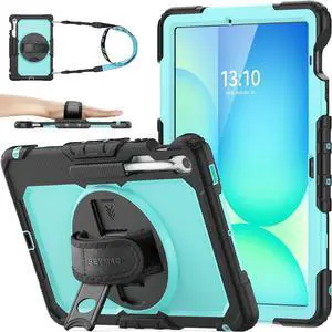 Case for SAM-SUNG Galaxy Tab S10 FE+ Plus 5G Tablet Case 13.1'' Protective with Screen Protector, Pencil Holder, 360 Rotating Stand, Hand Strap, Shoulder Strap, SkyBlue1