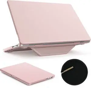 Case for MacBook Pro 16 inch 2024-2021 A3403 A3186 A2991 A2780 A2485 M4-M1, Shock-Absorbing Protection Case with Magnetically-Folio Stand &Mouse Pad/Bag (Leather-Like Color Pink)