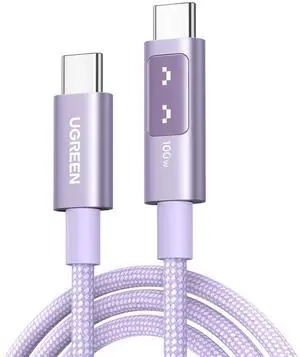 UGREEN Uno USB C to USB C Cable 100W Fast Charging Cable Type C Charging Cord with LED Display for iPhone 17/17 Plus/17 Pro/17 Pro Max/16, MacBook Pro/Air, iPad Pro/Air, Galaxy S25 Ultra 3.3FT Purple