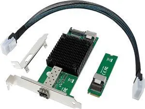 10G M.2 NVMe (M Key SFP+ PCIe X4 Netwrok Card with in-tel 82599(X520-DA1) Controller,10gb RJ45 Ethernet NIC Industrial Adapter with SFF-8087 Cable/Low Profile Bracket Support PXE&UEFI