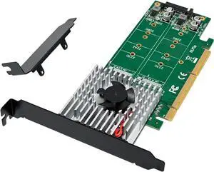 Dual M.2 NVMe PCIe Adapter, M.2 NVMe NGFF SSD to PCI-e 3.1 Gen3 X8 X16 Card with Low Profile Bracket Support M.2 (M Key) NVMe SSD 22110/2280 /2260/2242 /2230