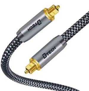 DTECH Toslink Digital Optical Audio Cable 3ft for Soundbar TV Receiver Home Theater SPDIF 5.1 7.1 Surround Sound System Stereo Speaker DVD CD Xbox/PS4, Copper Shell, Braided Jacket, 3 Feet, Grey