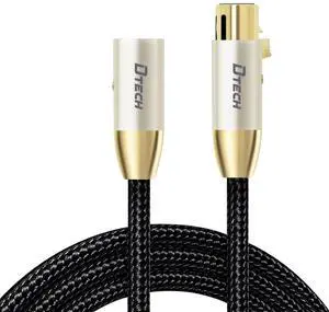DTECH 5ft XLR to XLR Microphone Cable Male to Female Balanced Audio Cord for Mic Speaker PA Systems Standard 3 Pin Gold Plated Connectors Nylon Braided Instrument Wire, 5 Feet, Black