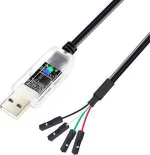 DTECH USB to TTL Adapter 3.3V 4 Pin USB to UART Debug Cable Prolific Chip LED Indicators PL2303 IC Serial Converter 6ft Output 3.3 Volt for Windows 11 10 8 7 XP MAC Linux Easy Debugging Programming