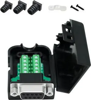 DTECH DB9 Breakout Connector DB-9 Female RS232 Serial Adapter Solderless Module Board with Terminal Block, Case, Nuts and Tail Pipes (DB9 Female + Nuts)
