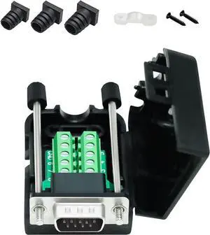DTech DB9 Breakout Connector, Male RS232 Serial Adapter, Solderless Module Board with Screw Terminals, Case, Long Bolts, Tail Pipes
