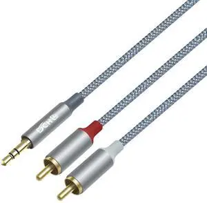 DCHAV 3.5mm to RCA Audio Cable 4ft 2 Male RCA Aux Cord Adapter Headphone Jack Y Splitter for Speaker Stereo Car Subwoofer TV MP3 Laptop Amplifier with Nylon Braided Wire Gold Plated Plug Red White