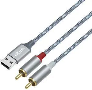 DCHAV 4ft USB to RCA Audio Cable Type A to 2 RCA Adapter Cord Male 2RCA Y Splitter Nylon Braided Wire Red White Interface for Laptop Computer Speaker DVD Player Car Stereo Home Theater Amplifier