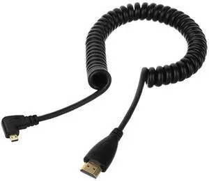 Stretch Coiled Left Angled 90 Degree Micro HDMI to HDMI Male HDTV 4K Cable for Cell Phone & Tablet & Camera (Left Angled) Stretch Coiled Left Angled 90 Degree Micro HDMI to HDMI Male HDTV 4K Cable for Cell Phone & Tablet & Camera (Left Angled)