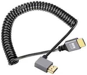 HDMI Stretch Coiled Cable HDMI 1.4 Type A Male to Male 4K 60hz 90 Degree Right Angled Extension Cable