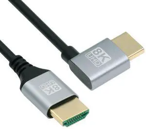 HDMI 2.1 Cable,HDMI Male to Male 90 Degree Left Angled 8K@60Hz 4K@120Hz 48Gbps Ultra High-Speed Gold-Plated Cable 1.0M for TV, Monitor, Computer