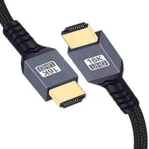 16K HDMI Cable 6.56FT/2.0M,HDMI 2.2 Ultra High Speed 96Gbps Gold Plating Braided Cable Supports 16K@60Hz with DSC,8K@120Hz,HDR 10+,HBR3,DSC 1.2a