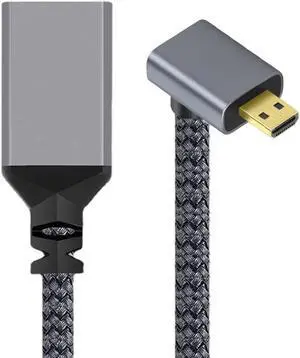 CY Micro HDMI to HDMI Cable,Micro HDMI 1.4 Male to HDMI Female 4K Extension Cable 90 Degree Down Angled