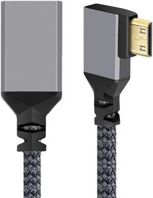 CY Mini HDMI to HDMI Cable,Mini HDMI 1.4 Male to HDMI Female 4K Extension Cable 90 Degree Left Angled