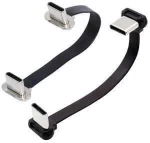 2 Pack 2.76Inch USB C Short Flat Cable,USB 2.0 Type C Dual 90 Degree Angled PD 65W Fast Charge Data Extension Cable for Power Bank