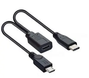 USB C Splitter Multi Charging Cable,USB C 1 to 2 USB C/Micro USB Charge Extension Cable Supports Charging Two Devices at The Same Time 0.98FT/0.3M