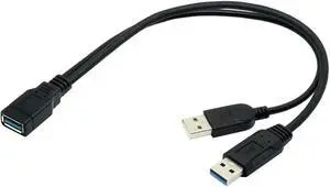 USB 3.0 Splitter Y Cable USB 1 Female to 2 Male Extra Power Data Extension Cable for 2.5" Mobile Hard Disk USB 3.0 Splitter Y Cable USB 1 Female to 2 Male Extra Power Data Extension Cable for 2.5" Mobile Hard Disk