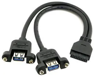 2 Ports USB 3.0 Female to Motherboard 20Pin Male Cable for Front Panel Screw Mount Type 30cm 2 Ports USB 3.0 Female to Motherboard 20Pin Male Cable for Front Panel Screw Mount Type 30cm