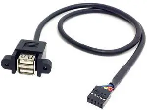 USB 2.0 Front Panel Header 9/10Pin 1 Male to 2 USB 2.0 Female Y Splitter Mainboard Header Port Extension Cable Adapter with Screw Panel Holes