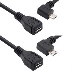 CY Micro USB 2.0 Male to Micro USB 2.0 Female Extension Cable Left & Right 90 Degree Angled Full Pin Connected 0.5M