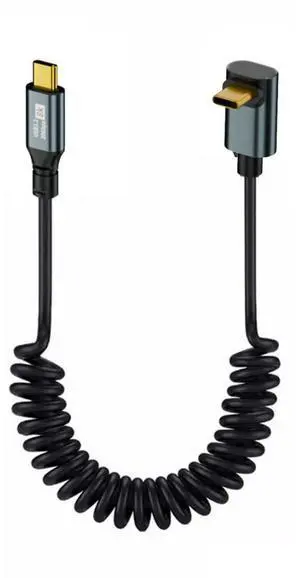 USB C to C Coiled Cable USB 3.2 Type C 90 Degree UP Angled 20Gbps PD 100W 8K@60Hz Data Fast Charging Cable 6ft