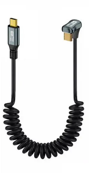 USB C to C Coiled Cable USB 3.2 Type C 180 Degree Angled 20Gbps PD 100W 8K@60Hz Data Fast Charging Cable 6ft