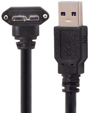 Micro USB 3.0 Cable USB 3.0 Type A Male to Micro B Male 90 Degree UP Angled Cable with Mount Panel Screws 3.0M Micro USB 3.0 Cable USB 3.0 Type A Male to Micro B Male 90 Degree UP Angled Cable with Mount Panel Screws 3.0M