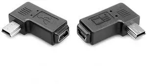2 Pack Mini USB 5 Pin Male to Female 90 Degree Left & Right Angled Extension Connector Adapter