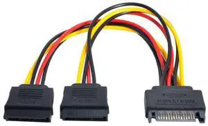 CY SATA Power Cable,SATA II Hard Disk 15Pin Male 1 to 2 Female Splitter Extension Power Cable for SSD HDD 5V 12V