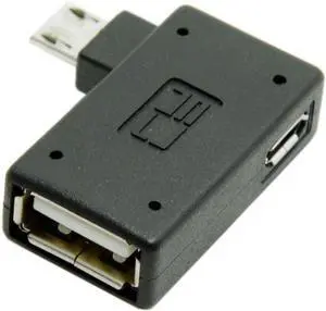 Micro USB OTG Power Adapter 2 in 1 Micro USB Male to USB 2.0 Female 90 Degree Left Angled Connector Adapter
