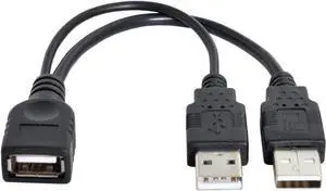 USB 2.0 Y Splitter Cable USB 2.0 Female to Male Data Charger Extension Cable with Auxiliary Power Supply Port