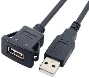 USB 2.0 Flush Mount Male to Female Extension Cable for Car Dashboard Panel Mount Waterproof Dustproof