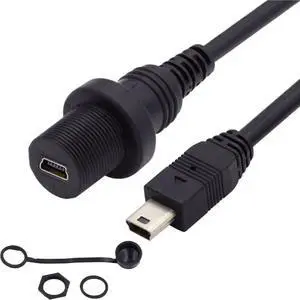 Mini USB 5Pin Flush Mount Male to Female Extension Cable for Car Dashboard Panel Mount Waterproof Dustproof