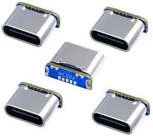 5 Pack USB C DIY Connector,Mini USB 5Pin to USB C Female Socket Port Repair Replacement Solder Adapter Standard Pinout